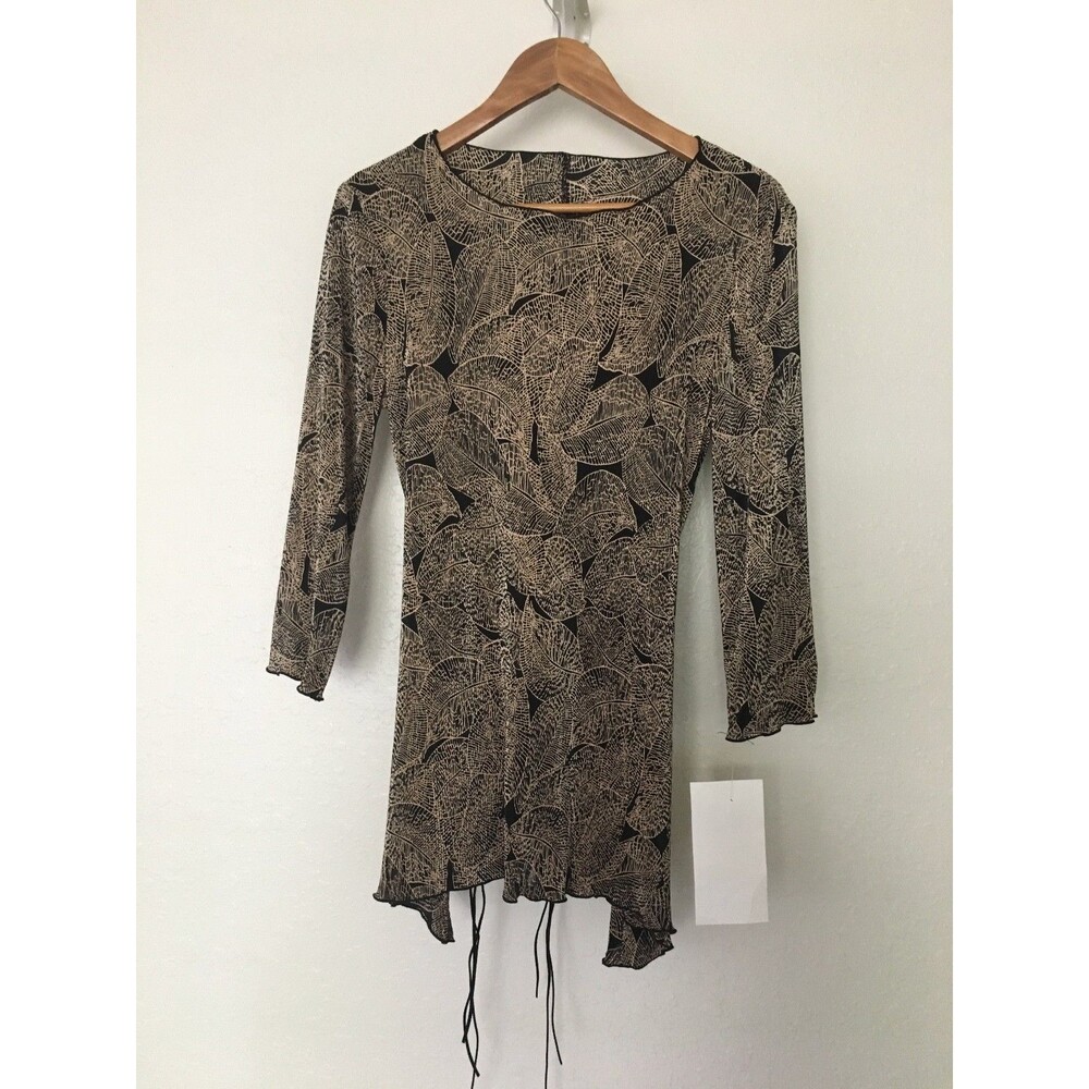 Connected Apparel Women's Asymmetrical Tunic/Top size 10 Brown Leaves.
